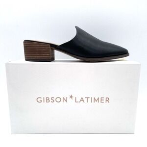 Gibson Latimer Black Leather Pointed Toe Block‎ Heel Mules Slides Size 8M